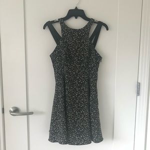 BCBGeneration print flared dress with leather trim